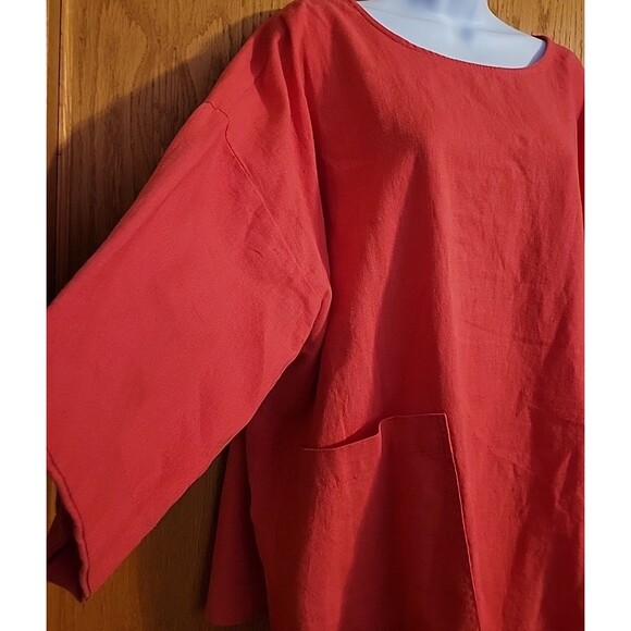 Jones New York Top Womens 1X Plus Red 3/4 Sleeve Linen Blend Pullover Blouse - Picture 4 of 10